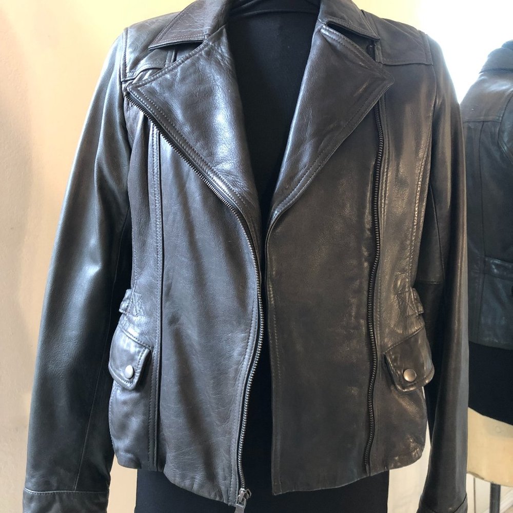 Banana Republic Black Leather Moto Jacket - Picture 2 of 16